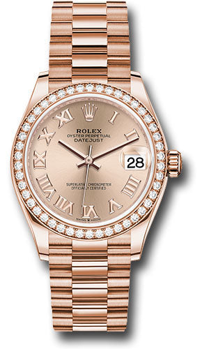 Rolex Everose Gold Datejust 31 Watch - Diamond Bezel - RosŽ Roman Dial - President Bracelet 278285RBR rsrp