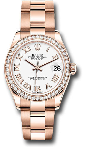 Rolex Everose Gold Datejust 31 Watch - Diamond Bezel - White Roman Dial - Oyster Bracelet 278285RBR wro