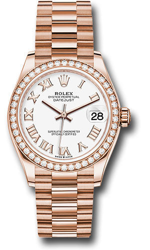 Rolex Everose Gold Datejust 31 Watch - Diamond Bezel - White Roman Dial - President Bracelet 278285RBR wrp