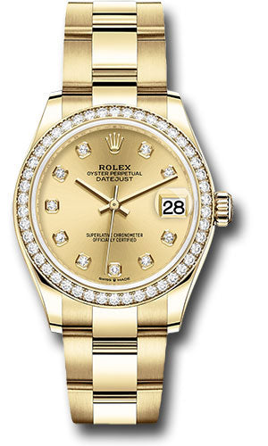 Rolex Yellow Gold Datejust 31 Watch - Diamond Bezel - Champagne Diamond Dial - Oyster Bracelet 278288RBR chdo