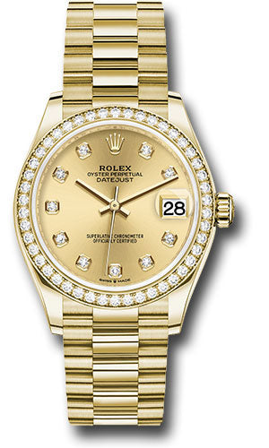 Rolex Yellow Gold Datejust 31 Watch - Diamond Bezel - Champagne Diamond Dial - President Bracelet 278288RBR chdp