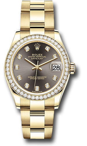 Rolex Yellow Gold Datejust 31 Watch - Diamond Bezel - Dark Grey Diamond Dial - Oyster Bracelet 278288RBR dkgdo