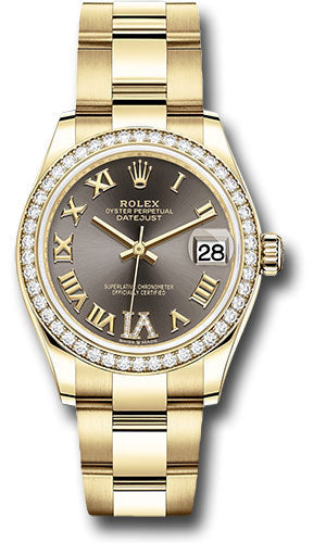 Rolex Yellow Gold Datejust 31 Watch - Diamond Bezel - Dark Grey Diamond Six Dial - Oyster Bracelet 278288RBR dkgdr6o