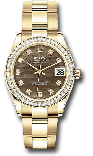 Rolex Yellow Gold Datejust 31 Watch - Diamond Bezel - Dark Mother-of-Pearl Diamond Dial - Oyster Bracelet 278288RBR dkmdo