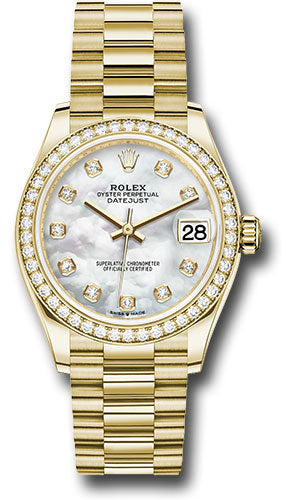 Rolex Yellow Gold Datejust 31 Watch - Diamond Bezel - Mother-of-Pearl Diamond Dial - President Bracelet 278288RBR mdp