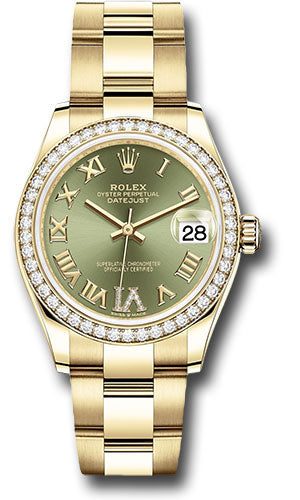 Rolex Yellow Gold Datejust 31 Watch - Diamond Bezel - Olive Green Diamond Six Dial - Oyster Bracelet 278288RBR ogdr6o