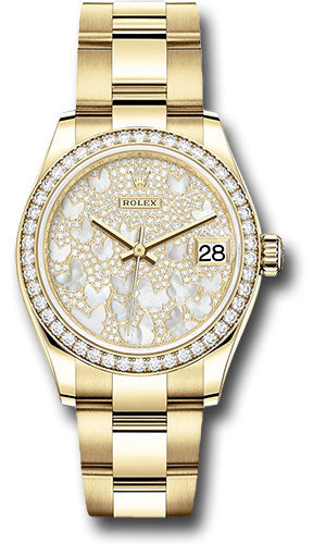 Rolex Yellow Gold Datejust 31 Watch - Diamond Bezel - Paved Mother-of-Pearl Butterfly Dial - Oyster Bracelet 278288RBR pmopbo