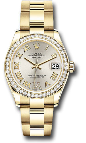 Rolex Yellow Gold Datejust 31 Watch - Diamond Bezel - Silver Diamond Six Dial - Oyster Bracelet 278288RBR sdr6o