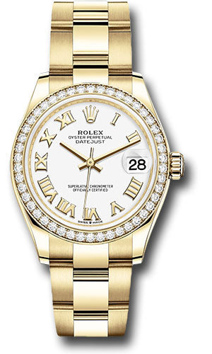 Rolex Yellow Gold Datejust 31 Watch - Diamond Bezel - White Roman Dial - Oyster Bracelet 278288RBR wro