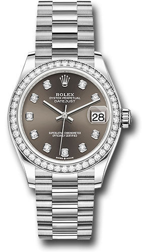 Rolex White Gold Datejust 31 Watch - Diamond Bezel - Dark Grey Roman Dial - President Bracelet 278289RBR dkgrdp