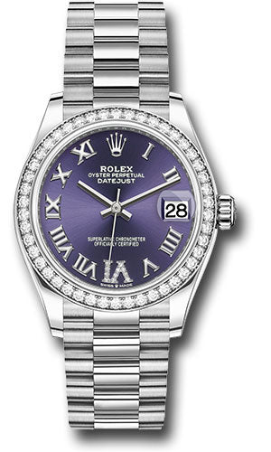 Rolex White Gold Datejust 31 Watch - Diamond Bezel - Aubergine Diamond Roman Dial - President Bracelet 278289rbr aubdr6p