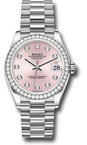 Rolex White Gold Datejust 31 Watch - Diamond Bezel - Pink Diamond Dial - President Bracelet 278289rbr pdp