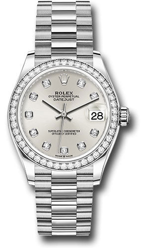 Rolex White Gold Datejust 31 Watch - Diamond Bezel - Silver Diamond Dial - President Bracelet 278289rbr sdp