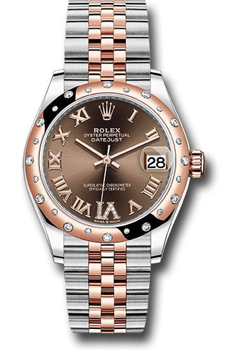 Rolex Steel and Everose Gold Datejust 31 Watch - 24 Diamond Bezel - Dark Rhodium Diamond Roman VI Dial - Jubilee Bracelet 278341RBR chodr6j