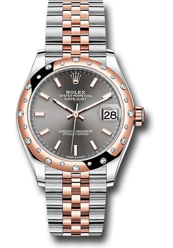 Rolex Steel and Everose Gold Datejust 31 Watch - 24 Diamond Bezel - Dark Rhodium Index Dial - Jubilee Bracelet 278341RBR dkrhij