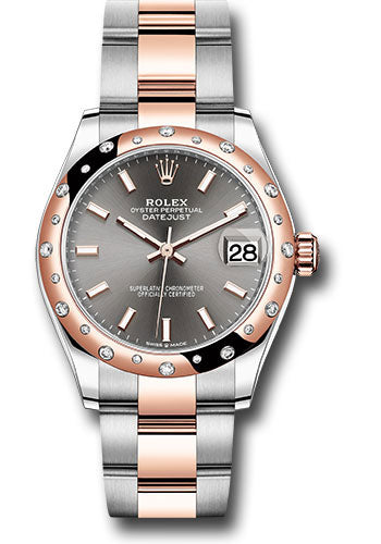 Rolex Steel and Everose Gold Datejust 31 Watch - 24 Diamond Bezel - Dark Rhodium Index Dial - Oyster Bracelet 278341RBR dkrhio