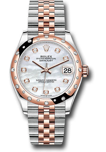 Rolex Steel and Everose Gold Datejust 31 Watch - 24 Diamond Bezel - Silver Diamond Dial - Jubilee Bracelet 278341RBR mdj