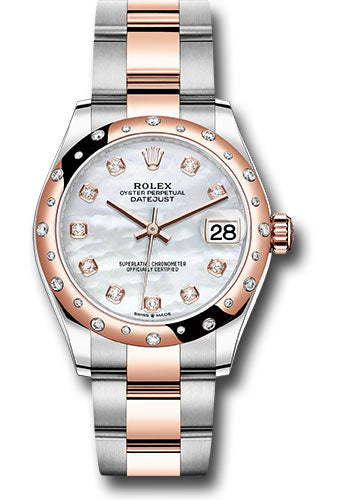 Rolex Steel and Everose Gold Datejust 31 Watch - 24 Diamond Bezel - Silver Diamond Dial - Oyster Bracelet 278341RBR mdo