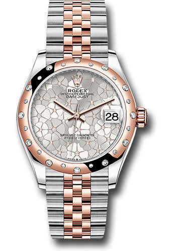 Rolex Everose Rolesor Datejust 31 Watch - Domed, Diamond Bezel - Silver Floral Motif Diamond Dial - Jubilee Bracelet 278341rbr sflomdj