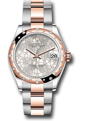 Rolex Everose Rolesor Datejust 31 Watch - Domed, Diamond Bezel - Silver Floral Motif Diamond Dial - Oyster Bracelet 278341rbr sflomdo