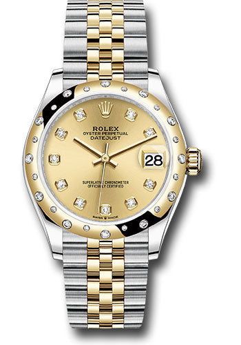 Rolex Steel and Yellow Gold Datejust 31 Watch - Domed Diamond Bezel - Champagne Diamond Dial - Jubilee Bracelet 278343 chdj