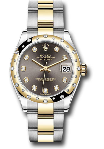 Rolex Steel and Yellow Gold Datejust 31 Watch - Domed Diamond Bezel - Dark Grey Diamond Dial - Oyster Bracelet 278343 dkgdo