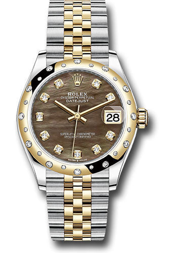 Rolex Steel and Yellow Gold Datejust 31 Watch - Domed Diamond Bezel - Dark Mother-of-Pearl Diamond Dial - Jubilee Bracelet 278343 dkmdj