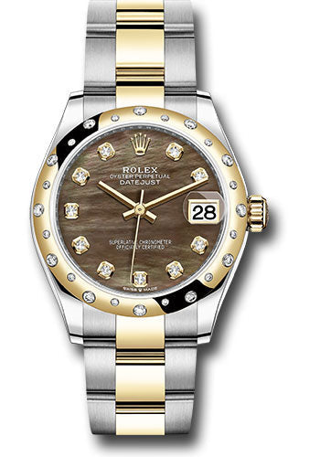 Rolex Steel and Yellow Gold Datejust 31 Watch - Domed Diamond Bezel - Dark Mother-of-Pearl Diamond Dial - Oyster Bracelet 278343 dkmdo