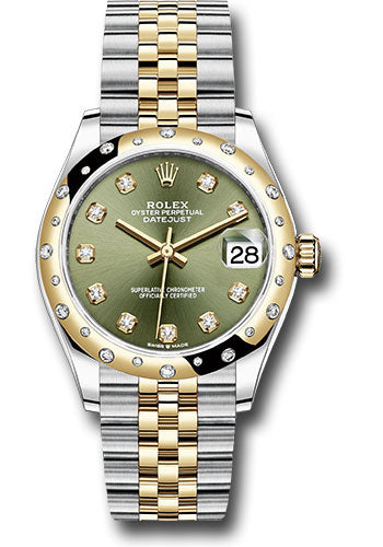 Rolex Steel and Yellow Gold Datejust 31 Watch - Domed Diamond Bezel - Olive Green Diamond Dial - Jubilee Bracelet 278343 ogdj