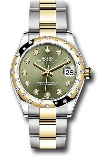 Rolex Steel and Yellow Gold Datejust 31 Watch - Domed Diamond Bezel - Olive Green Diamond Dial - Oyster Bracelet 278343 ogdo