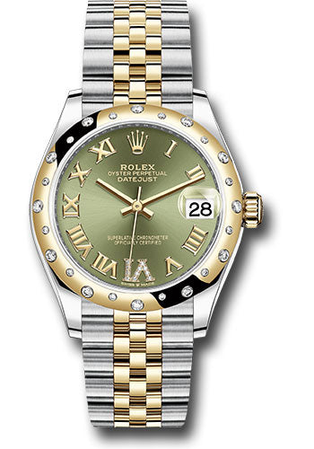 Rolex Steel and Yellow Gold Datejust 31 Watch - Domed Diamond Bezel - Olive Green Diamond Roman Six Dial - Jubilee Bracelet 278343 ogdr6j