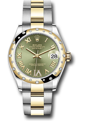 Rolex Steel and Yellow Gold Datejust 31 Watch - Domed Diamond Bezel - Olive Green Diamond Roman Six Dial - Oyster Bracelet 278343 ogdr6o