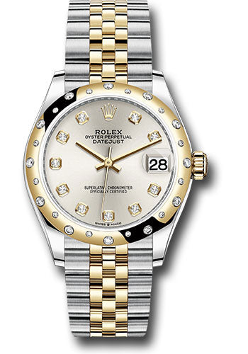 Rolex Steel and Yellow Gold Datejust 31 Watch - Domed Diamond Bezel - Silver Diamond Dial - Jubilee Bracelet 278343 sdj