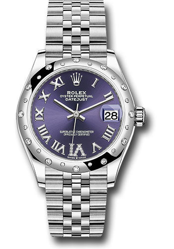 Rolex Steel and White Gold Datejust 31 Watch - Domed 24 Diamond Bezel - Aubergine Roman Diamond 6 Dial - Jubilee Bracelet 278344RBR aubdr6j