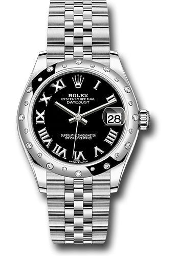 Rolex Steel and White Gold Datejust 31 Watch - Domed 24 Diamond Bezel - Black Roman Dial - Jubilee Bracelet 278344RBR bkrj