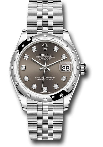 Rolex Steel and White Gold Datejust 31 Watch - Domed 24 Diamond Bezel - Dark Grey Diamond Dial - Jubilee Bracelet 278344RBR dkgdj