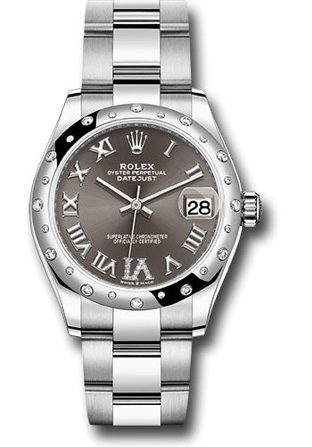 Rolex Steel and White Gold Datejust 31 Watch - Domed 24 Diamond Bezel - Dark Grey Roman Diamond 6 Dial - Oyster Bracelet 278344RBR dkgdr6o