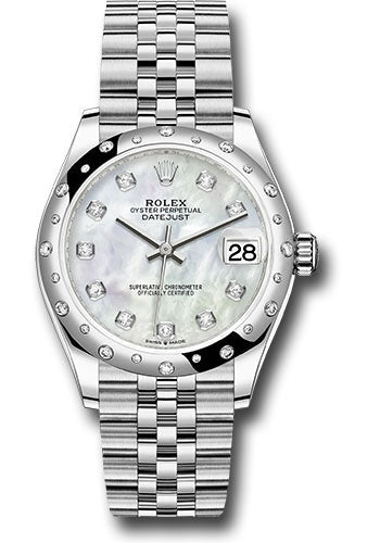 Rolex Steel and White Gold Datejust 31 Watch - Domed 24 Diamond Bezel - White Mother-Of-Pearl Diamond Dial - Jubilee Bracelet 278344RBR mdj