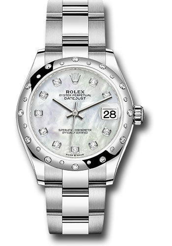 Rolex Steel and White Gold Datejust 31 Watch - Domed 24 Diamond Bezel - White Mother-Of-Pearl Diamond Dial - Oyster Bracelet 278344RBR mdo