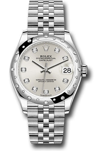 Rolex Steel and White Gold Datejust 31 Watch - Domed 24 Diamond Bezel - Silver Diamond Dial - Jubilee Bracelet 278344RBR sdj