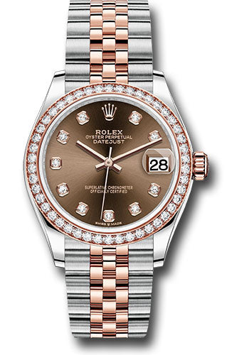 Rolex Steel and Everose Gold Datejust 31 Watch - 46 Diamond Bezel - Chocolate Diamond Dial - Jubilee Bracelet 278381RBR chodj