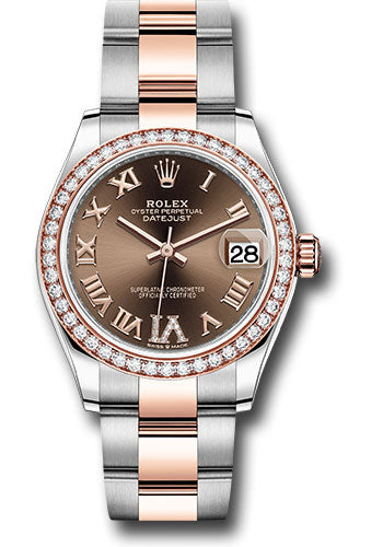 Rolex Steel and Everose Gold Datejust 31 Watch - 46 Diamond Bezel - Chocolate Diamond Roman VI Dial - Oyster Bracelet 278381RBR chodr6o