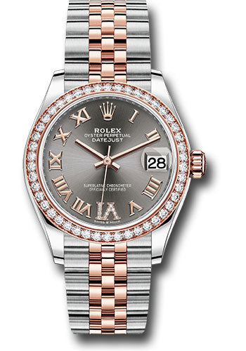 Rolex Steel and Everose Gold Datejust 31 Watch - 46 Diamond Bezel - Dark Rhodium Diamond Roman VI Dial - Jubilee Bracelet 278381RBR dkrhdr6j