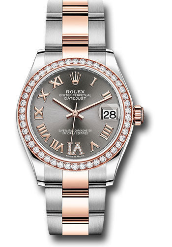 Rolex Steel and Everose Gold Datejust 31 Watch - 46 Diamond Bezel - Dark Rhodium Diamond Roman VI Dial - Oyster Bracelet 278381RBR dkrhdr6o