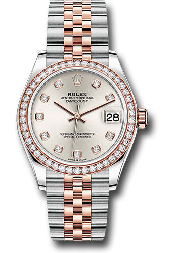 Rolex Steel and Everose Gold Datejust 31 Watch - 46 Diamond Bezel - Silver Diamond Dial - Jubilee Bracelet 278381RBR sdj