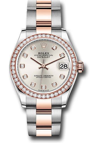 Rolex Steel and Everose Gold Datejust 31 Watch - 46 Diamond Bezel - Silver Diamond Dial - Oyster Bracelet 278381RBR sdo