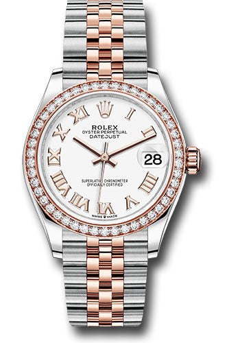 Rolex Steel and Everose Gold Datejust 31 Watch - 46 Diamond Bezel - White Roman Dial - Jubilee Bracelet 278381RBR wrj