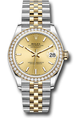 Rolex Steel and Yellow Gold Datejust 31 Watch - Diamond Bezel - Champagne Index Dial - Jubilee Bracelet 278383RBR chij