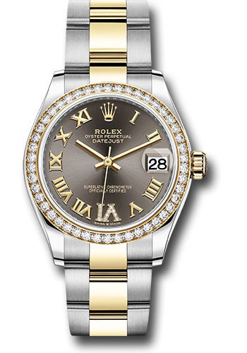 Rolex Steel and Yellow Gold Datejust 31 Watch - Diamond Bezel - Dark Grey Diamond Roman Six Dial - Oyster Bracelet 278383RBR dkgdr6o