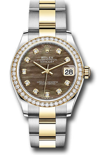 Rolex Steel and Yellow Gold Datejust 31 Watch - Diamond Bezel - Dark Mother-of-Pearl Diamond Dial - Oyster Bracelet 278383RBR dkmdo